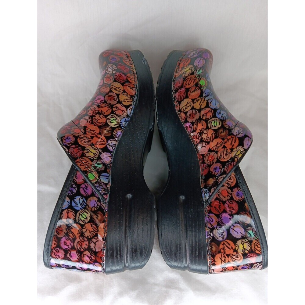 Dansko  Clogs Size 38 (7.5 US) Viola Multicolor Dot/Cursive Slip On Nurse EUC - Picture 5 of 8